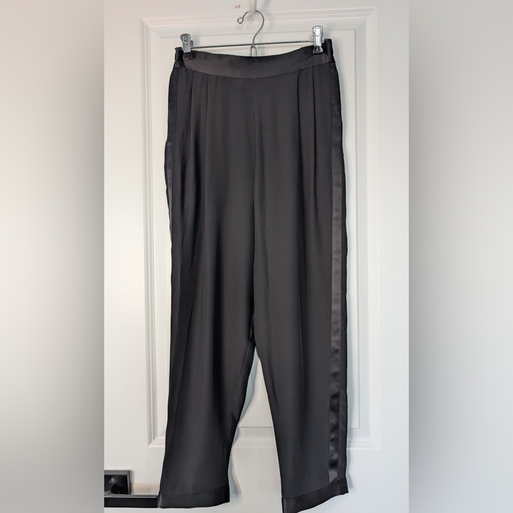 Fleur Du Mal Women’s Pleated Tuxedo Pant Silk Black Size 0